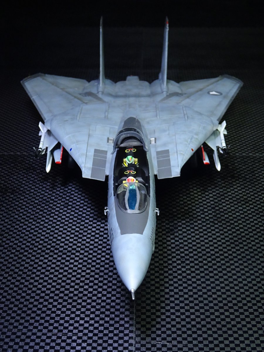 wing9_2nd's tweet image. 1/72 ハセガワ F-14A++ マクロスゼロ完成!工藤シンとエドガーを乗せフェイスカーテンハンドルを追加。エンジンを変更。凸モールドはそのまま。退色表現や汚れはテクスチャを参考に塗装。初めて見たマクロスがゼロで思い入れの強い機体です!
#マクロスモデラーズ応募