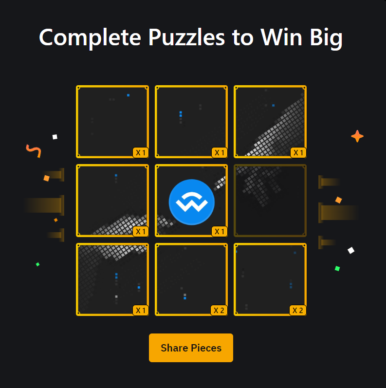 mwwilkins's tweet photo. If anyone has an extra of the final puzzle piece I need for the #bybit #walletconnect puzzlehunt I can swap you the ones I have 2 of. Thanks a million. #WCT #puzzlehunt https://t.co/FkCkyfVXef