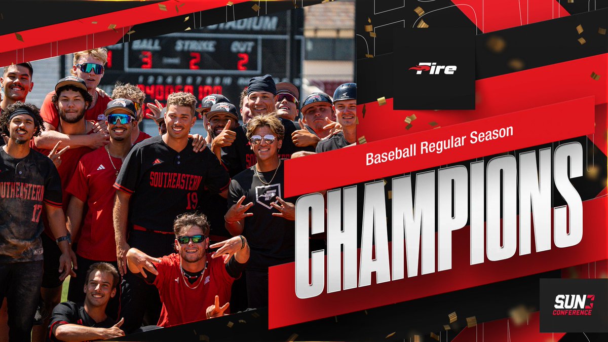 Southeastern Baseball (@seufirebaseball) on Twitter photo 🚨FOR THE SIXTH YEAR IN A ROW!!!🚨
With the Ave Maria Gyrenes win over Webber and the Fire defeating St. Thomas earlier today, the Fire are the 2025 <a href="/SunConference/">The Sun Conference</a> Baseball Regular Season Champions for the sixth year in a row!!!
#FuelTheFire🔥 #TheRightWaytoPlay 🚨FOR THE SIXTH YEAR IN A ROW!!!🚨
With the Ave Maria Gyrenes win over Webber and the Fire defeating St. Thomas earlier today, the Fire are the 2025 <a href="/SunConference/">The Sun Conference</a> Baseball Regular Season Champions for the sixth year in a row!!!
#FuelTheFire🔥 #TheRightWaytoPlay