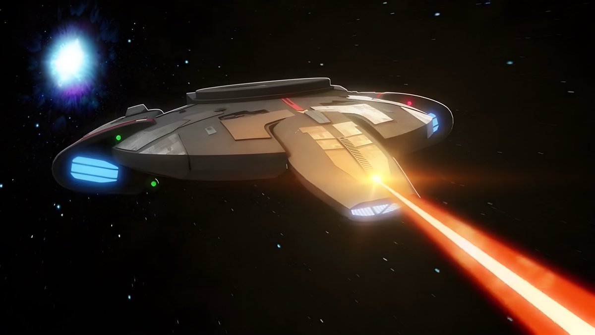 startrek_ships's tweet image. In the final episode of #StarTrekLowerDecks: The New Next Generation, a #DefiantClass ship fires from its front phaser array instead of the phaser cannons. 
Did we ever see this front phaser array used in #DeepSpaceNine?&quot;