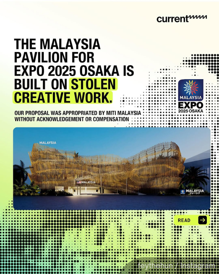 NewsBFM's tweet photo. Miti is investigating claims by designer Fey Ilyas over uncredited and unpaid work for the Malaysia Pavilion at Expo 2025 in Osaka.

Earlier, Fey said his company had worked on the project for nearly two years before it was taken by the ministry.

🧵1 https://t.co/yTtTMGwzsq
