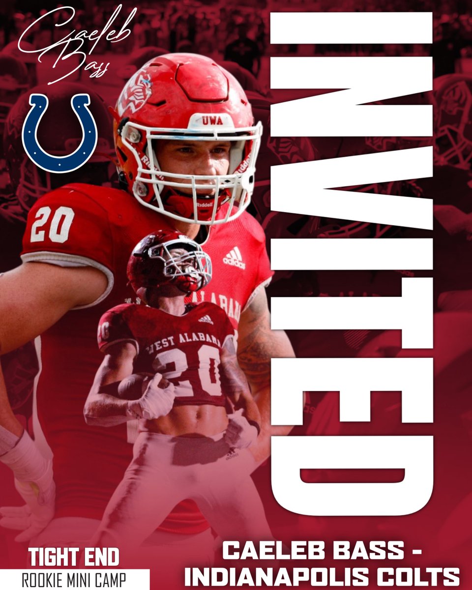 West Alabama FB (@uwa_football) on Twitter photo League bound‼️
Congrats to Caeleb Bass on being invited to the <a href="/Colts/">Indianapolis Colts</a> Rookie Mini Camp! 🐅 League bound‼️
Congrats to Caeleb Bass on being invited to the <a href="/Colts/">Indianapolis Colts</a> Rookie Mini Camp! 🐅