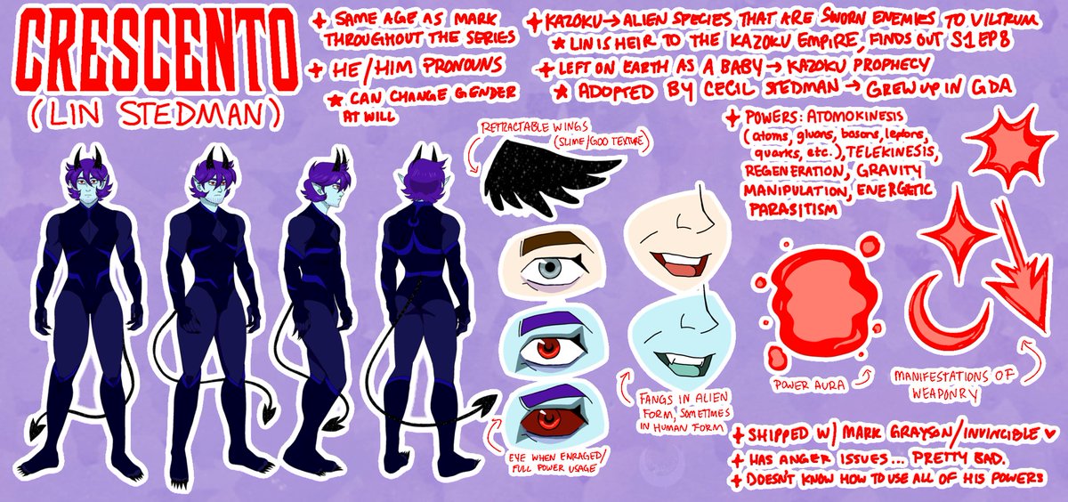 linnyphoenix's tweet image. UPDATED REF OF CRESCENTO / LIN STEDMAN (INVINCIBLE AU)

This took way longer than it should have…but he’s finally done 🌙✨

#INVINCIBLE #invincibleoc #invincibleart #invinciblefanart #INVINCIBLESeason3 #yumetwt #yumeship