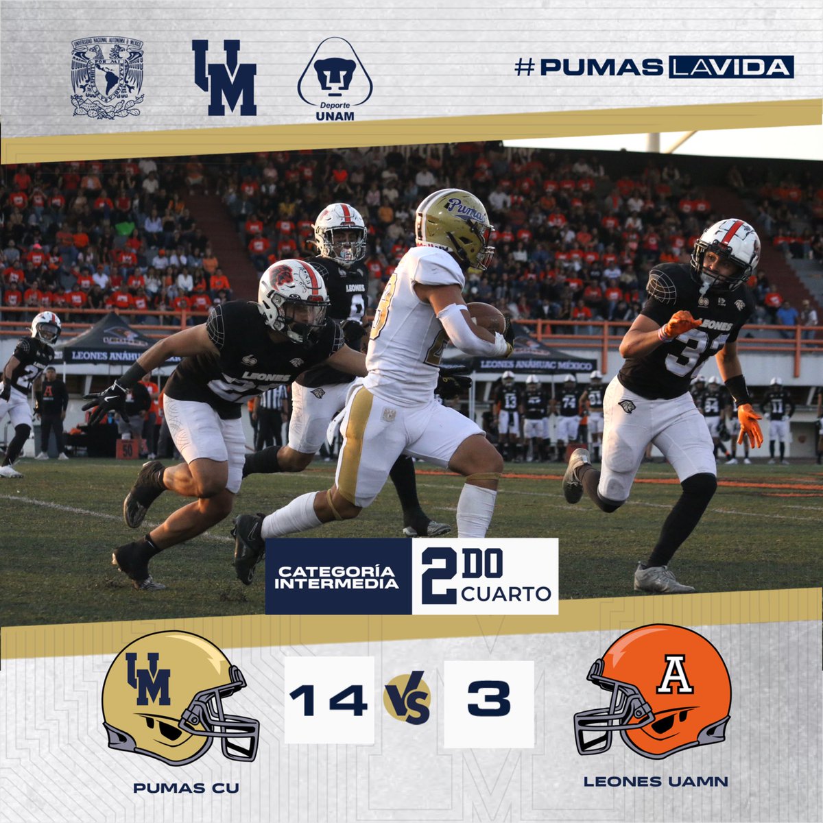 🏈Pumas CU vs Leones UAMN 
🏟️2do cuarto🔥#Intermedia2025 

#PumasLaVida #SoyDeporteUNAM