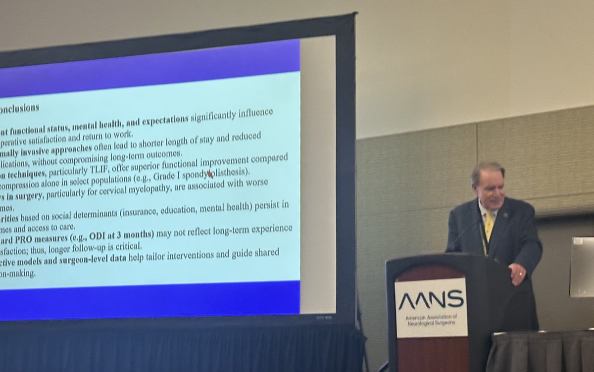 spinesection's tweet image. Fantastic afternoon session at the 2025 AANS Annual Meeting highlighting top lessons learned from the Quality Outcomes Database (QOD)!
The QOD has generated a tremendous body of research and publications, shaping how we think about spine surgery outcomes and quality improvement.…