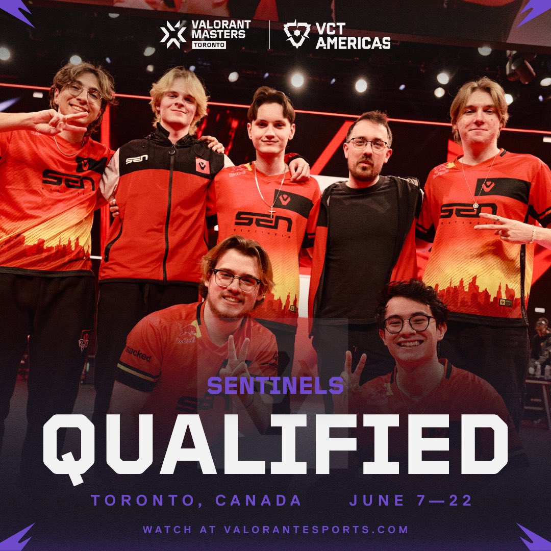 ValorantEsports's tweet photo. Locked in.
.@Sentinels qualify for Masters Toronto. https://t.co/rNd5KZ5uFu