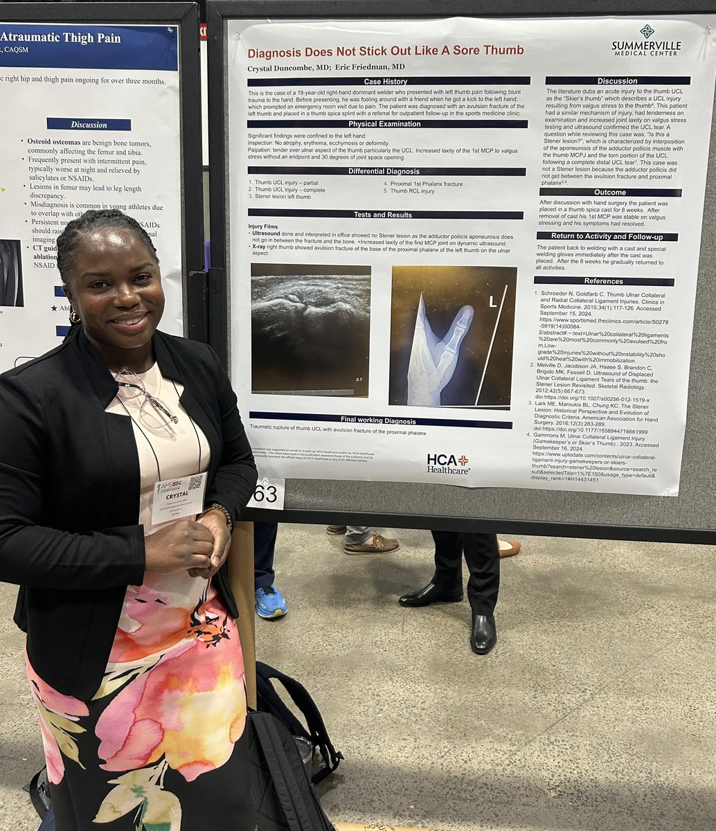 CrysDuncombe21's tweet photo. I was pleased to share my poster, “The Diagnosis Does Not Stick Out Like A Sore Thumb” at this year’s American Medical Society for Sports Medicine (AMSSM) conference in Kansas City, MO, themed “Elevate the Field: Inspiring Innovation in Sports Medicine.” https://t.co/sYIbIwOL6D