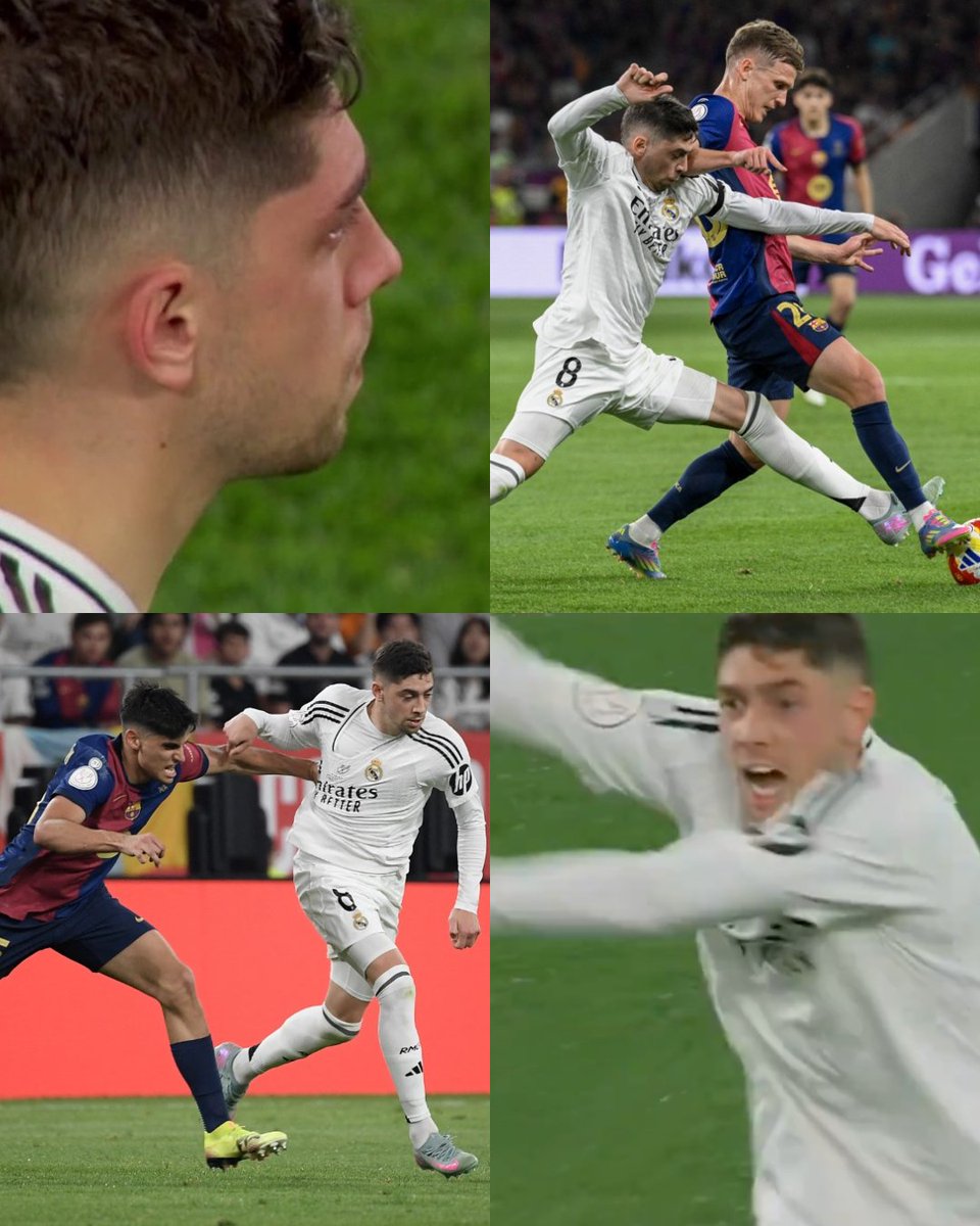 InvictosSomos's tweet photo. Si vas a competir, que sea como Federico Valverde. Perdimos la cuenta de todos los ataques del FC Barcelona que cortó. Sus regresos, sus coberturas y sus despejes, apareciendo en prácticamente todo el campo. Nunca dejó de correr, de intentar, de creer. Incluso en las noches de derrota, te puedes ir con la cabeza arriba si luchas con tanta dignidad y tanto orgullo. El jugador más importante del Real Madrid. El pulmón y el alma del club más grande del mundo. HONOR AL HALCÓN URUGUAYO.