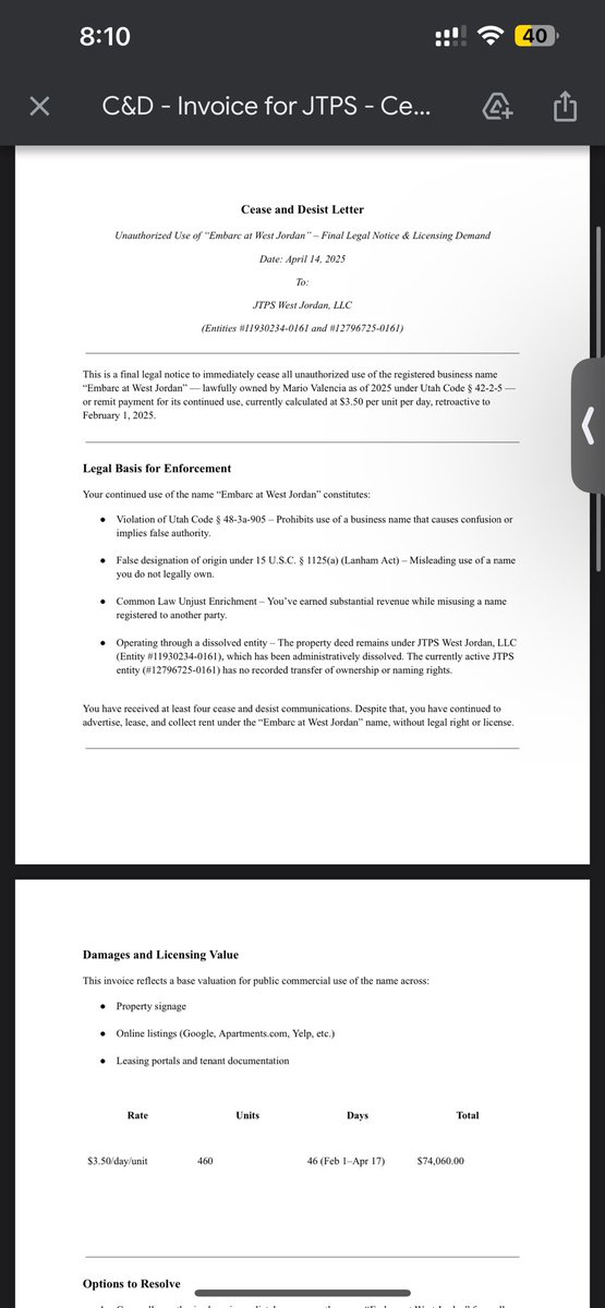 TheSmartech's tweet photo. @PeterHagist  HEY MAN STOP USING MY LEGAL TRADE NAME DBA, EMBARC AT WEST JORDAN. I ALREADY SERVED YOU PLENTY OF C&amp;D. I CAN SHARE THEM HERE I YOU PREFER. ? I WILL START SHARING ALL PUBLIC RECORD &amp; GRAMA FINDINGS FOR ALL YOUR PROPERTIES HERE IF I DONT GET AN ANDWER FROM YOUR LAWYER https://t.co/AAGj8A06Qq