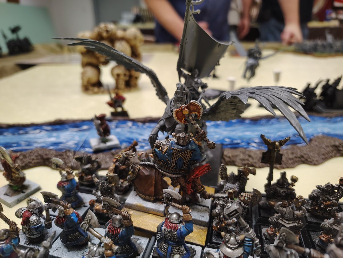 thecriticaldom's tweet image. Warhammer night!  The Bretonnians were gunning for my dwarfs.  We ultimately held out, but I'll write down some grudges against my rangers, who haven't done much in a long time.  My list had 4 slayers who would give up points if alive at the end, so I liked the theming.
#OldWorld