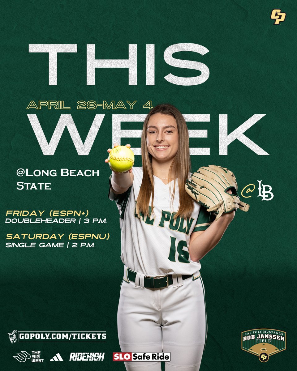 Cal Poly closes the 2025 season with a three-game, May 2-3 series at Long Beach State. 
🗓️Friday, May 2: Doubleheader (3 p.m.) | ESPN+
🗓️Saturday, May 3: Single Game (2 p.m.) | ESPNU
#RideHigh