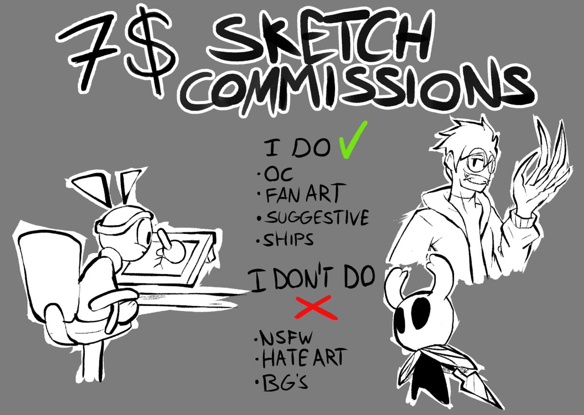 AlexMadafack4's tweet image. SKETCH COMMISSIONS ARE OPEN!!!
for only 7 DOLLARS you can get a sketch drawing of ANYTHING!!!
full body, headshot, an oc, a fanart and more!
#commissionsopen #commissions #fyp
