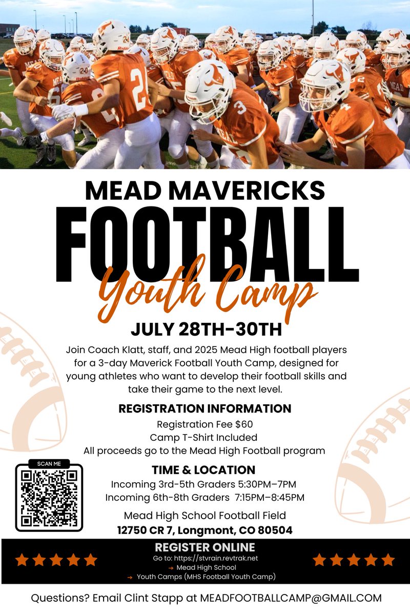 Mead Football (@meadfootball) on Twitter photo Sign your 3rd-8th grader up for Mead Football Youth Camp today! Sign your 3rd-8th grader up for Mead Football Youth Camp today!
