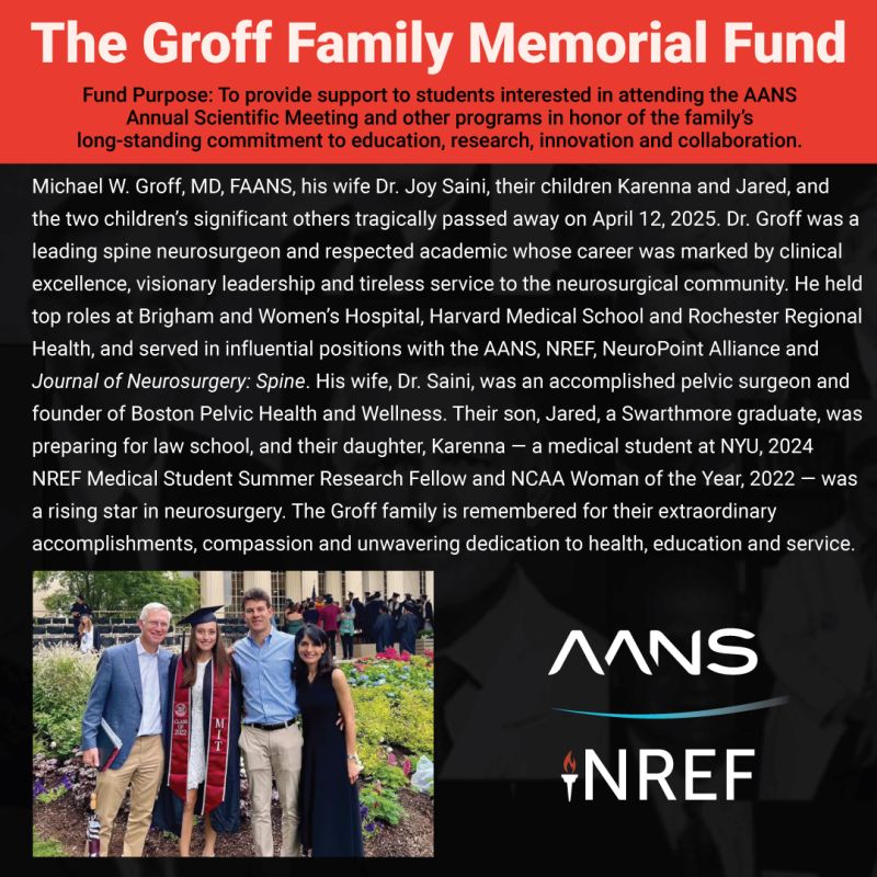 spinesection's tweet image. This evening at the NREF Reception during the 2025 AANS Annual Meeting in Boston, we paused to remember Dr. Michael Groff—a beloved colleague, educator, mentor, and leader in our field.
It was moving to hear the heartfelt words shared by Drs. Adam Arthur, Michael Wang, Praveen…
