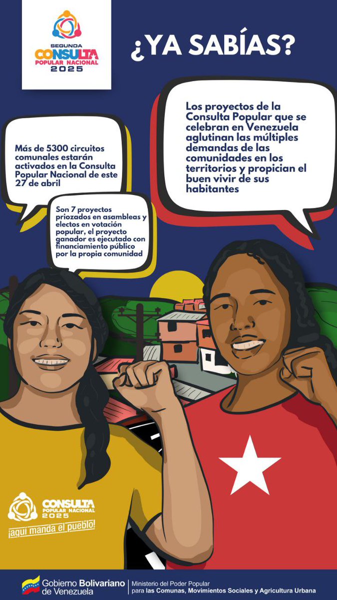 Este domingo 27 de abril tod@s l@s venezolan@s mayores de 15 años tenemos la oportunidad de elegir en nuestra comunidad el proyecto para la vida de nuestra preferencia. 

#RumboALaConsultaDel27A
#ComunaONada

<a href="/NicolasMaduro/">Nicolás Maduro</a> 
<a href="/dcabellor/">Diosdado Cabello R</a> 
<a href="/4F_Mamba/">Mamba Negra</a>