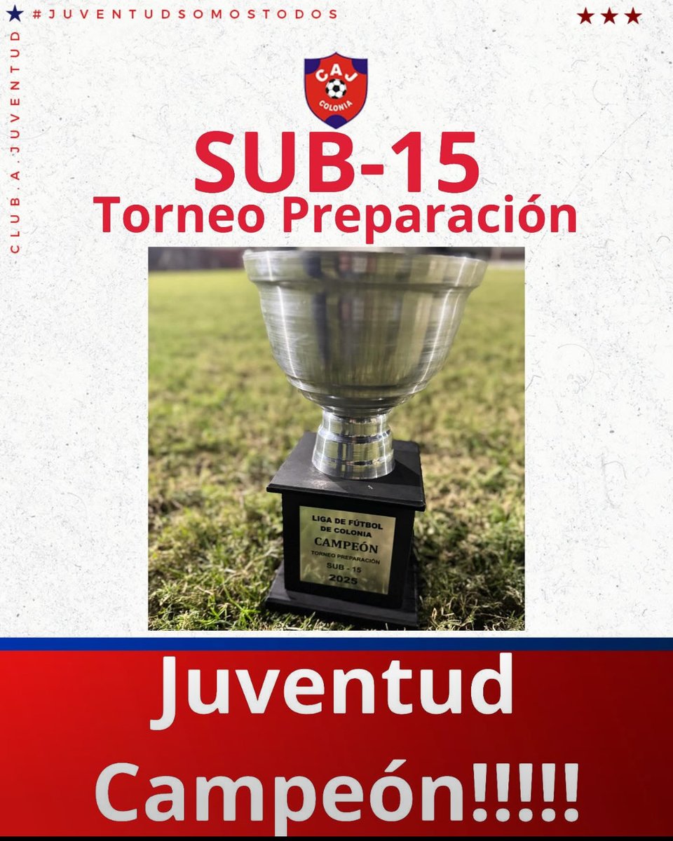 juventudcolonia's tweet photo. JUVENTUD CAMPEÓN SUB15 🏆

Nuestros gurises vencieron en la final a Maracaná 4️⃣ a 1️⃣ ✊🏼

Goles: Lucas Varela (2) ⚽️⚽️
Valentino Nocetti ⚽️
Ignacio Medero ⚽️

!Felicitaciones chiquilines y a seguir disfrutando y aprendiendo! 🙌🏼

#DaleRojo ‼️🎈 https://t.co/BJQwXjkS6I