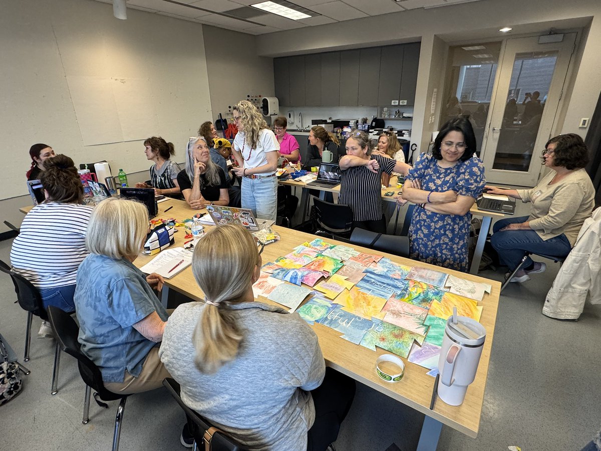 NCArtEdA's tweet photo. We reviewed the characteristics of a good leader through a watercolor-resist, collaborative art project. #NCAEA #SpringRetreat https://t.co/UWMTYpqMEB
