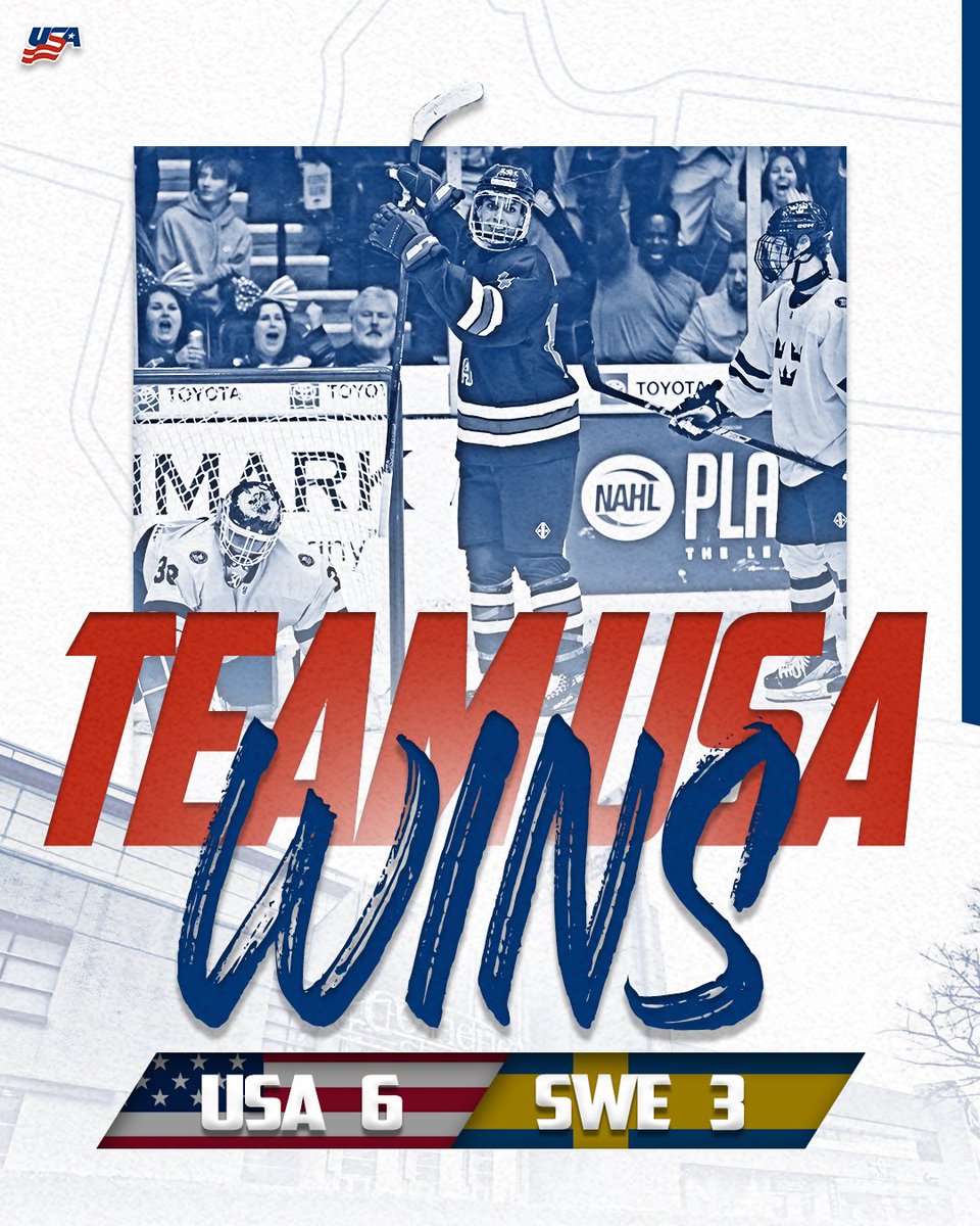 BIG WIN ‼️

Team USA comeback to defeat Sweden in their third preliminary round game, 6-3.

#U18MensWorlds