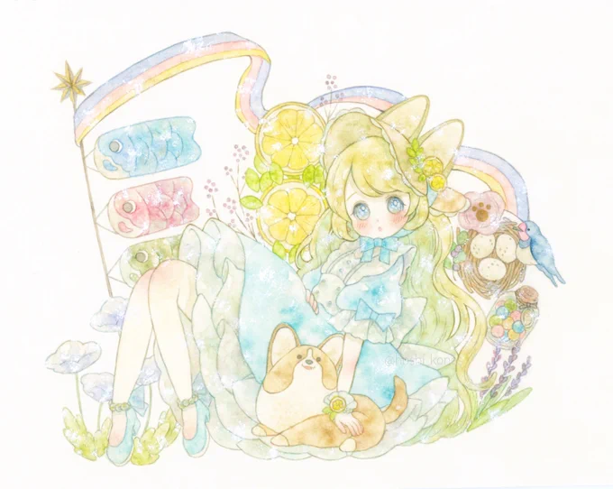 #GWアナログ絵祭り素敵なタグに参加させて頂きます透明水彩で動物や花と女の子であふれる世界を描いています。 