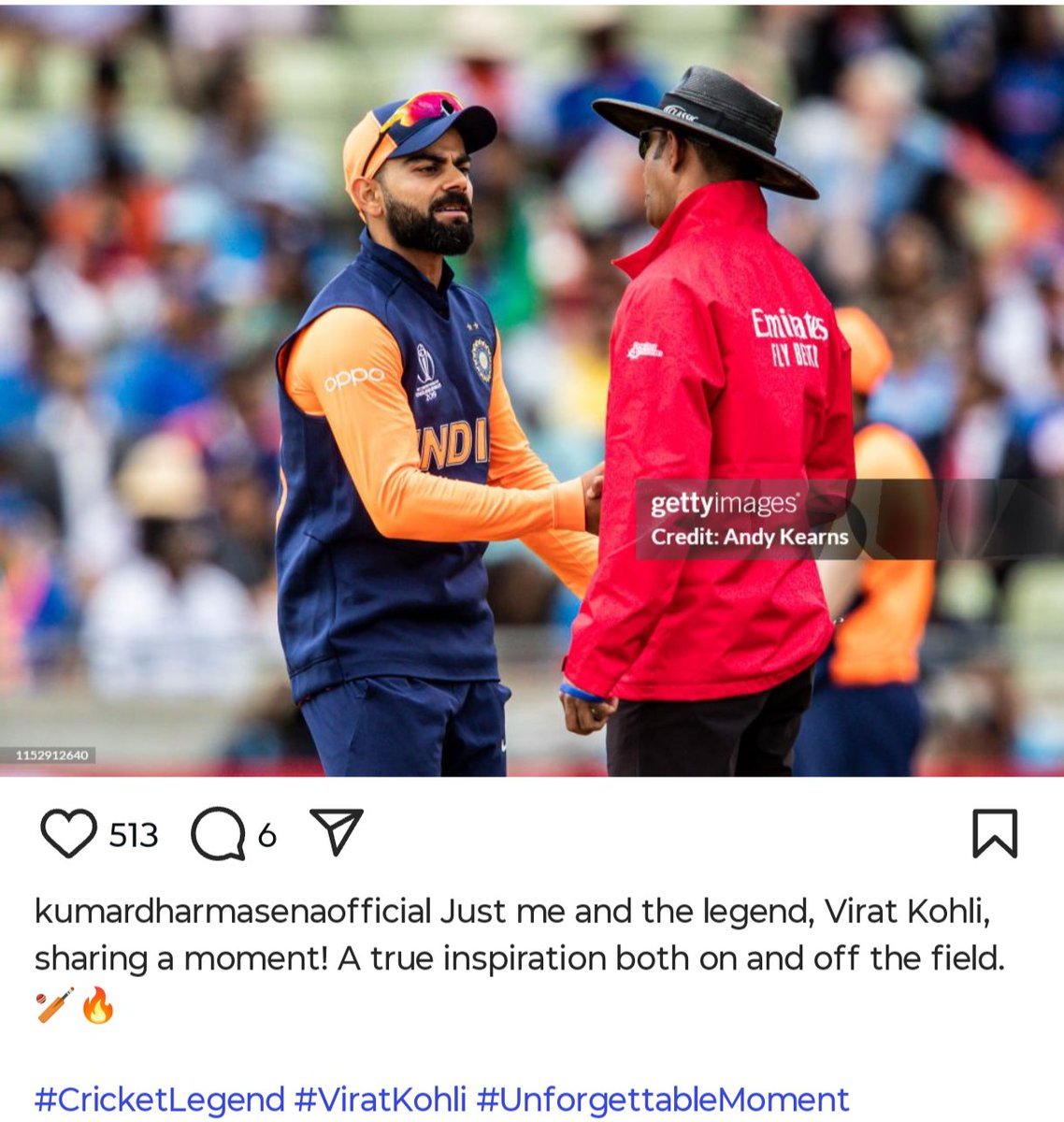 CricCrazyJohns's tweet photo. Instagram post of Kumar Dharmasena 🌟

- Virat Kohli, An Inspiration...!!!! https://t.co/dCpohDIhsF