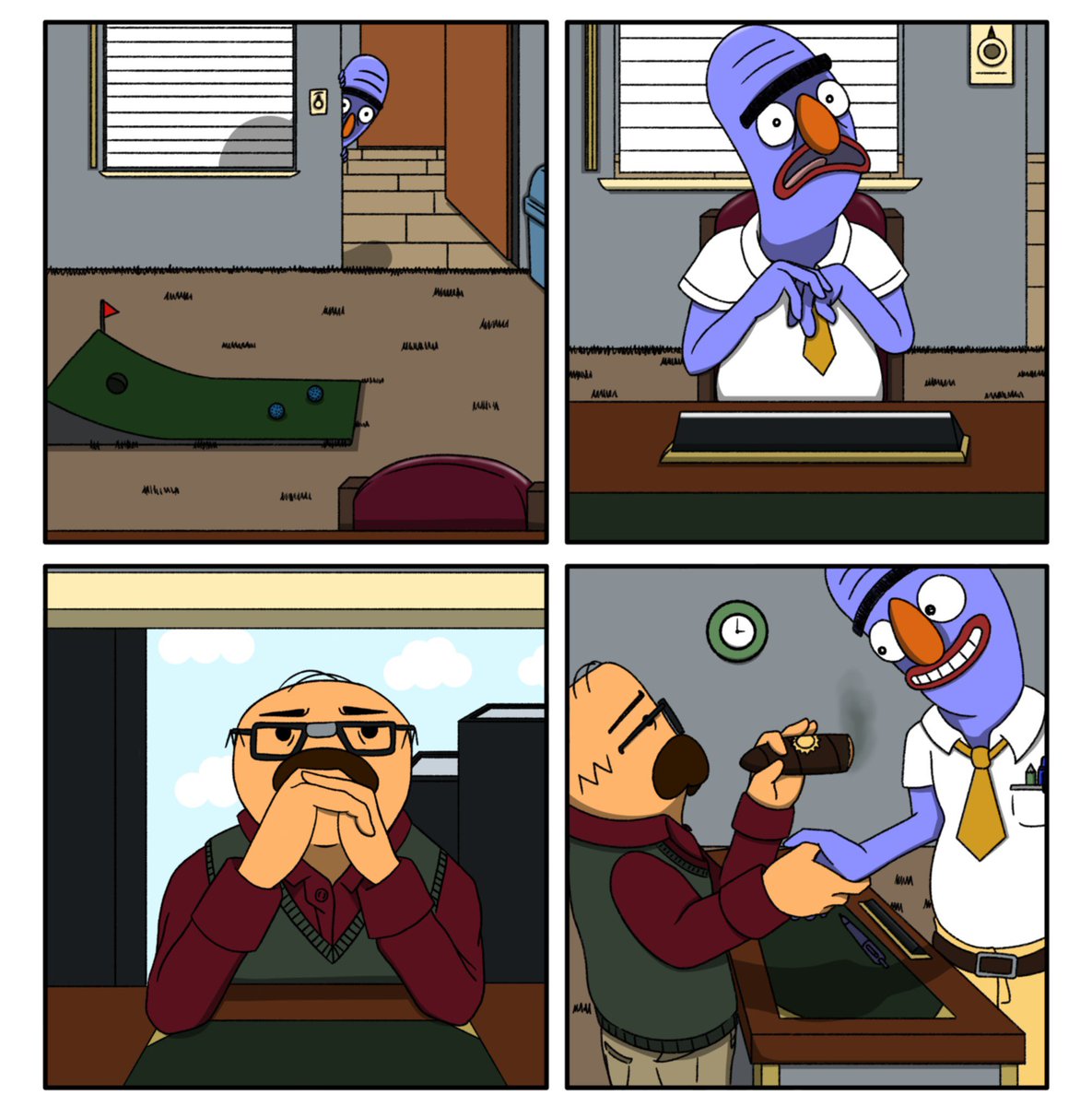 MaladiesEmperor's tweet photo. I'm starting a comic with my new OC'S, inspired by my job!
This is the story of Bernard, he got his first job after a long depressive phase, he is happy for this new start within his career. Wish him luck! We will be following his new misadventures.
#comic #digitalart #jobsearch https://t.co/FKGbnbRs6g