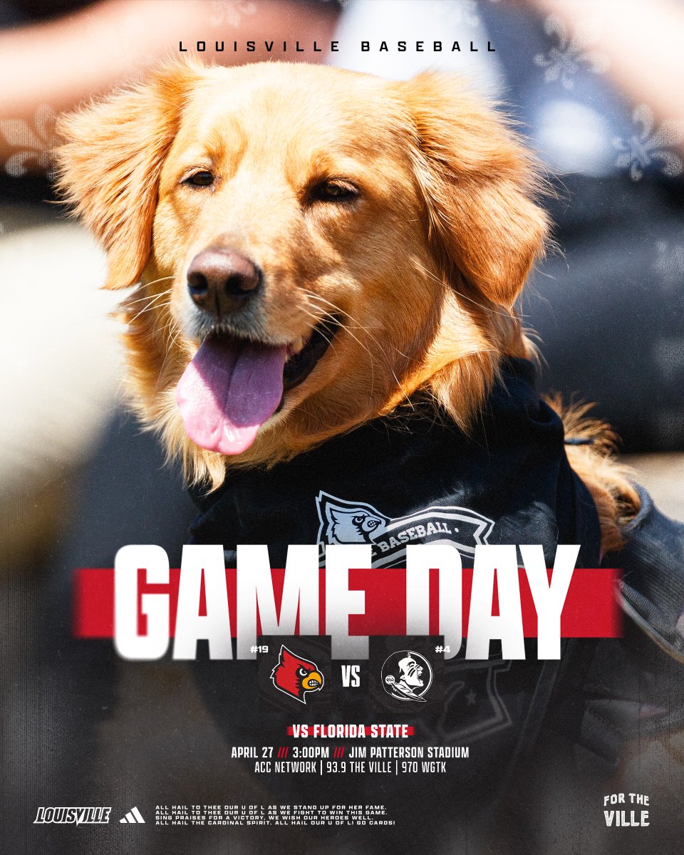 LouisvilleBSB's tweet image. Wrapping up the weekend with Bark at the Park.

🆚 Florida State
🏟️ Jim Patterson Stadium
🎟️ GoCards.com/BSBtickets
📺 uofl.me/25BSBVideovFSU3
📻 @939TheVille / @970wgtk 
📊 uofl.me/25BSBStatsvFSU3

#GoCards