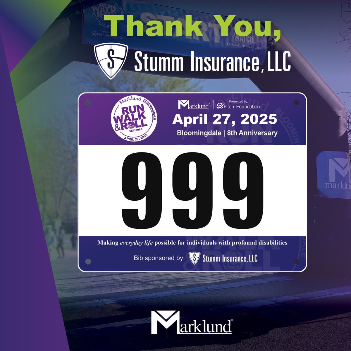 Thank You to Stumm Insurance for being our Bib Sponsor for tomorrow’s Run, Walk &amp; Roll-Bloomingdale event! 🏃‍♀️💙 We couldn’t do it without your year-round support. #RunWalkRoll