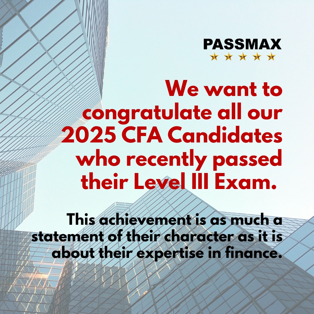 CFAexamcoach's tweet photo. We want to congratulate all our 2025 CFA Candidates who recently passed their Level III Exam. This achievement is as much a statement of their character as it is about their expertise in finance.

#cfa #passmax https://t.co/tKztjga0Mv