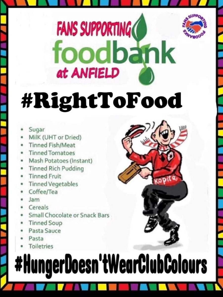 Com'on you Reds, you know the drill......

Usual suspects in the usual place ( #FlagpoleCorner ) from 1.30pm

60,000 Fans donating 60,000 Cans.  Your donations really do make a difference to our community. RTs appreciated 

#RightToFood #HungerDoesntWearClubColours #YNWA #LFC