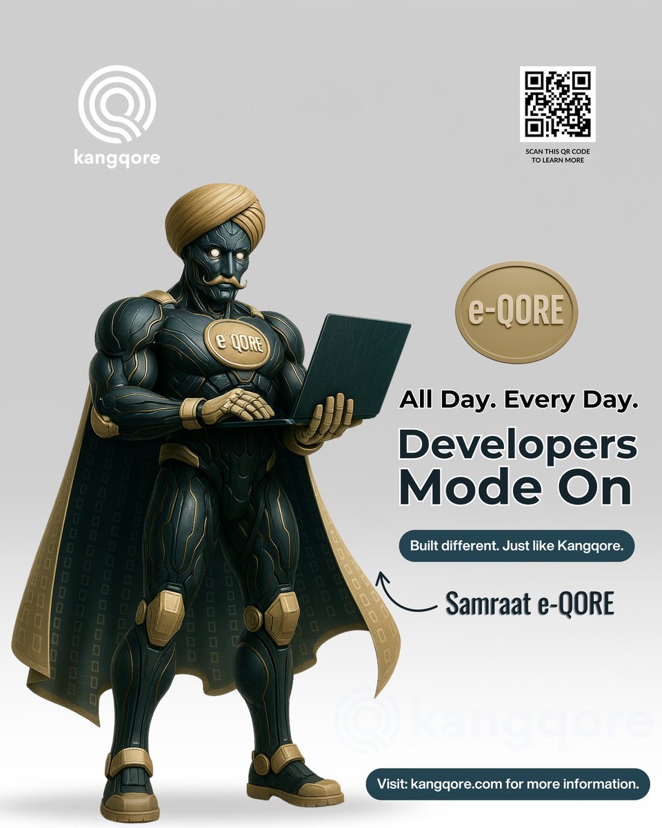 kangqore's tweet image. Say hello to Samraat e-QORE — the official digital face of @kangqore 
With the power of intelligence, heritage, and high-performance tech, he represents what every great developer aspires to be: consistent, reliable, and futuristic.
Developer Mode: Always On.
Kangqore is not…