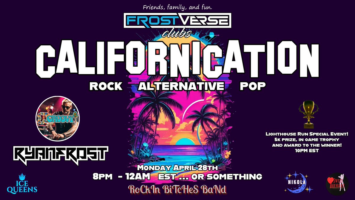 RyanFrostLife's tweet photo. Likes and shares always appreciated ❤️

Monday April, 28th starting at 8PM EST 

Special Event: Californication Lighthouse Run! Winner will receive 5k xGold, an in game Trophy, and their name forever on the winners wall within Californication. Event will begin around 10PM EST!