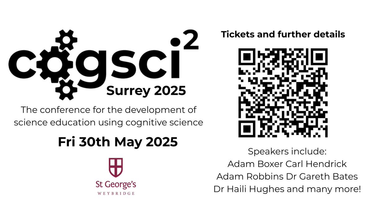 CogSciSci (@cogscisci) on Twitter photo 🚨CogSciSci Surrey 2025 schedule is here!🚨
Featuring: <a href="/mrlockyer/">Stephen Lockyer</a> <a href="/MBDscience/">Claudia Lewis</a> <a href="/PaulCline_psy/">paulcline</a> <a href="/Inner_Drive/">InnerDrive</a> <a href="/DrMountstevens/">Elizabeth Mountstevens</a> <a href="/adamboxer1/">Adam Boxer</a> <a href="/smashEDITT/">Dr Gareth Bates</a> <a href="/lamb_heart_tea/">LambHeartTea (she/her)</a> <a href="/AdamWteach/">Adam Wray</a> <a href="/OakNational/">Oak National Academy</a> <a href="/WRScienceSec/">White Rose Science Secondary</a> @mrarobbins <a href="/HughesHaili/">Dr Haili Hughes FRSA</a> <a href="/C_Hendrick/">Carl Hendrick</a> see QR for tickets 🚨CogSciSci Surrey 2025 schedule is here!🚨
Featuring: <a href="/mrlockyer/">Stephen Lockyer</a> <a href="/MBDscience/">Claudia Lewis</a> <a href="/PaulCline_psy/">paulcline</a> <a href="/Inner_Drive/">InnerDrive</a> <a href="/DrMountstevens/">Elizabeth Mountstevens</a> <a href="/adamboxer1/">Adam Boxer</a> <a href="/smashEDITT/">Dr Gareth Bates</a> <a href="/lamb_heart_tea/">LambHeartTea (she/her)</a> <a href="/AdamWteach/">Adam Wray</a> <a href="/OakNational/">Oak National Academy</a> <a href="/WRScienceSec/">White Rose Science Secondary</a> @mrarobbins <a href="/HughesHaili/">Dr Haili Hughes FRSA</a> <a href="/C_Hendrick/">Carl Hendrick</a> see QR for tickets
