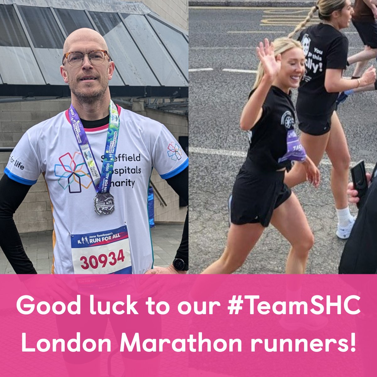 GOOD LUCK to our two #TeamSHC London Marathon legends who are taking on the race today! We're all cheering you on 💙 👏

Read Adam and Nicola's incredible marathon stories on the news section of our website now: sheffieldhospitalscharity.org.uk/what-we-do/new… 

#londonmarathon2025 #SheffieldIsSuper