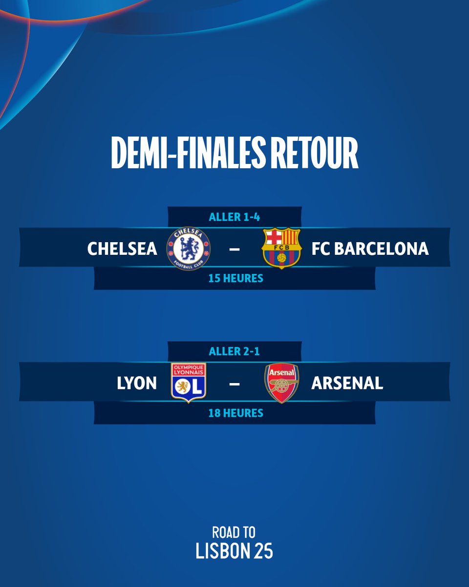 UEFAcom_fr's tweet photo. ✨ Voici le programme des demies retour 😍
#UWCL | #CFCFCB | #OLARS | @OLfeminin https://t.co/H1PNrq1HhW