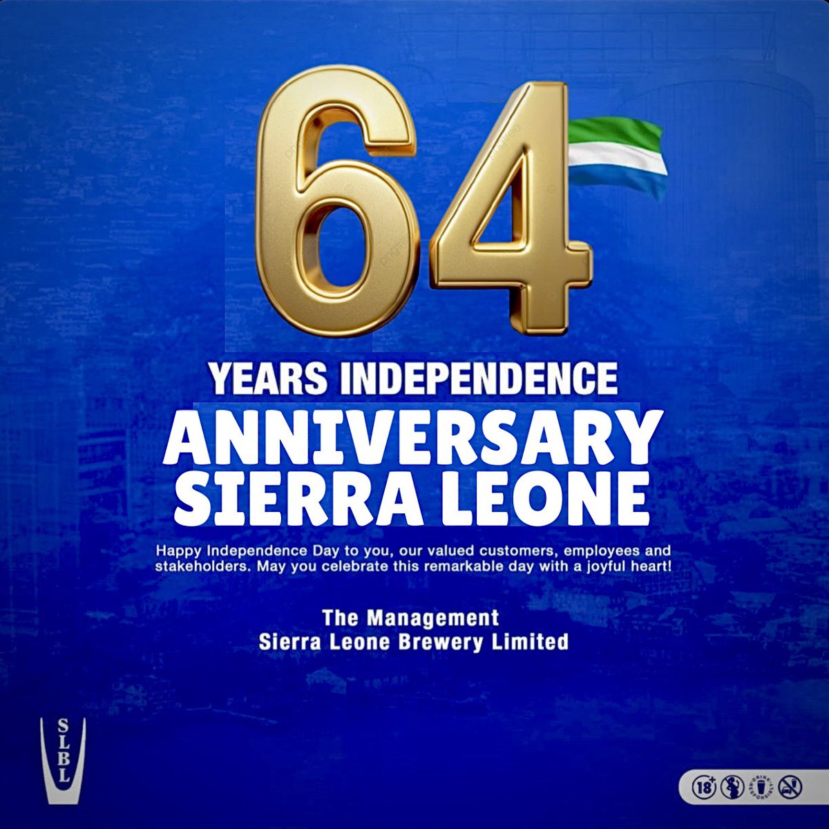 SLBreweryLtd's tweet photo. HAPPY INDEPENDENCE ANNIVERSARY SIERRA LEONE!

Today, we celebrate the spirit, resilience, and beauty of our nation. Wishing everyone a joyful and memorable Independence Day!

From all of us at Sierra Leone Brewery Limited.

#wearesierraleonebrewerylimited https://t.co/PUzKTIorne