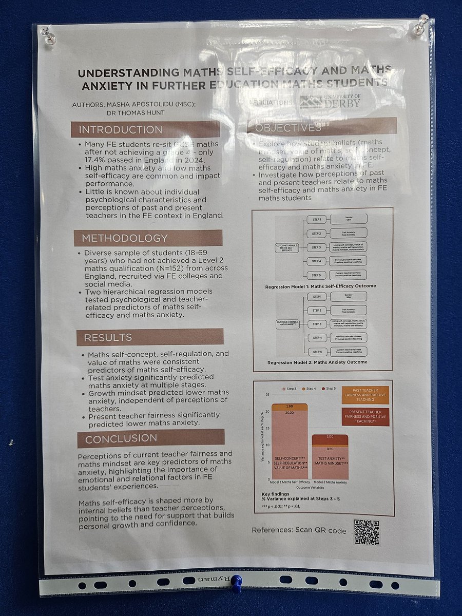 Dr Thomas Hunt (@dr_tom_hunt) on Twitter photo Really pleased and proud to support former <a href="/DerbyUni/">University of Derby</a> MSc Psych student <a href="/MashaMaths/">Miss Masha Maths</a> presenting a poster at the ENCoRe conference on her amazing research into FE students' perceptions of past and present maths teachers as predictors of maths anxiety and self-efficacy. Really pleased and proud to support former <a href="/DerbyUni/">University of Derby</a> MSc Psych student <a href="/MashaMaths/">Miss Masha Maths</a> presenting a poster at the ENCoRe conference on her amazing research into FE students' perceptions of past and present maths teachers as predictors of maths anxiety and self-efficacy.