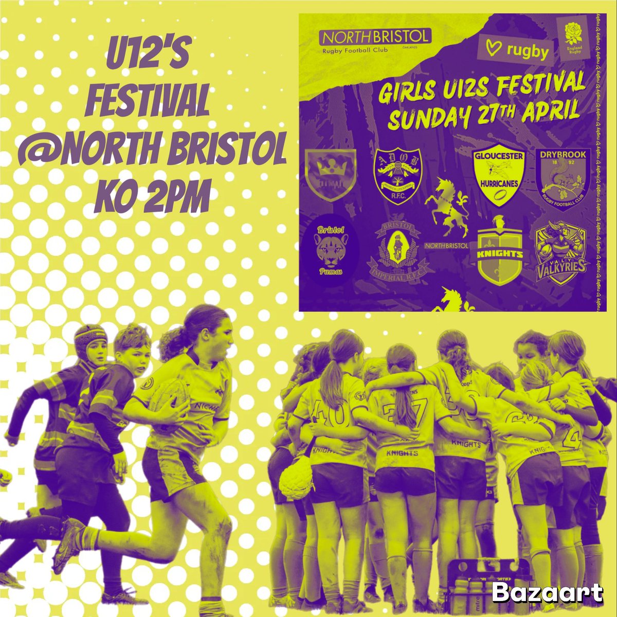 No rest for our u12's.. We go again! Love Rugby Festival at North Bristol RFC. Go well girls and have lots of fun 🏉🏉🏉 #knightsgirlsrugby 💙💛