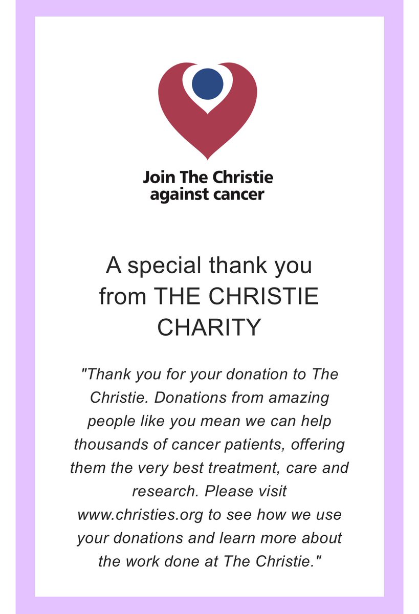 At the beginning of the season <a href="/GBWhalley/">George Whalley</a> was kind enough to sponsor me &amp; said he would donate £5 to <a href="/TheChristie/">The Christie Charity</a> for every goal I scored. 
Given I knew what my mate Piggo was going through at the time I was keen to match that donation. 

30 goals later &amp; £150 donated 💜 <a href="/WD_CFC/">West Didsbury & Chorlton</a>