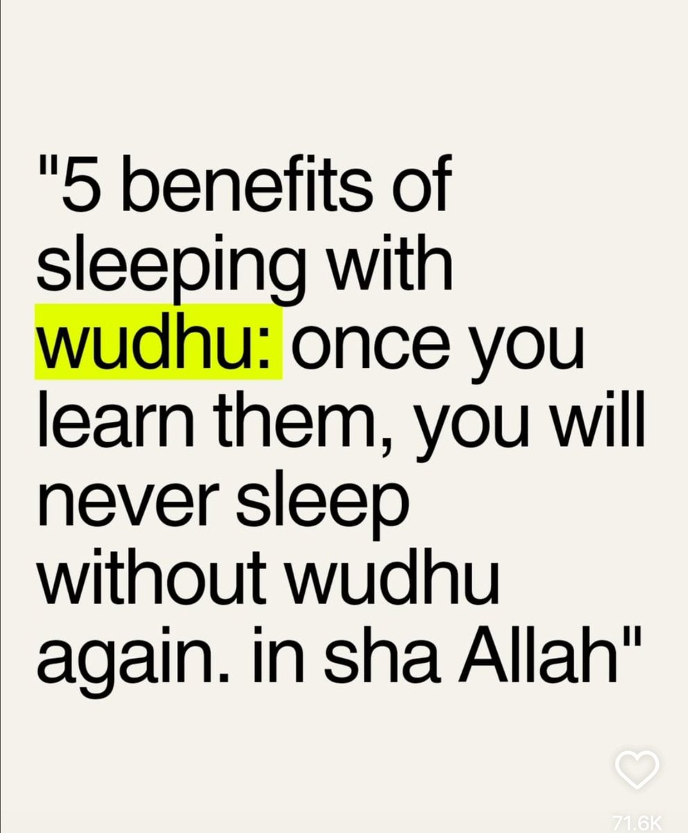 Mahdii_365's tweet photo. 5 BENEFITS OF SLEEPING WITH WUDHU....

-Thread- https://t.co/ZZANI5cbfg
