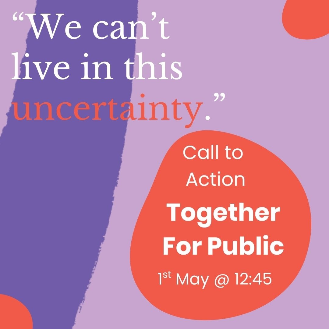 The childcare crisis has reached new heights. 

Commitments have been made and we need to see action 

The Together for Public Alliance are holding a call to action on childcare to call on your elected reps to keep their promises

🥪🕛12:45
📅 May 1st
✊Outside the Dáil