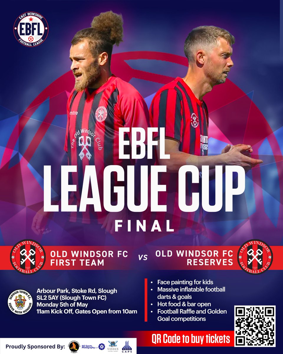 Next up... 👀

<a href="/OldWindsorFC/">Old Windsor FC</a> First Team vs <a href="/OldWindsorFC/">Old Windsor FC</a> Reserves
Arbour Park, Stoke Rd, Slough SL2 5AY (<a href="/sloughtownfc/">Slough Town FC</a>)
Monday, 5th of May
11AM Kick Off, Gates Open from 10AM

Get your tickets here - tktp.as/ENOABG

#EBFL