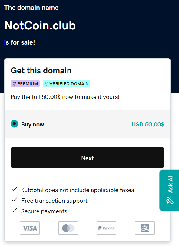 ForexPromoInfo's tweet photo. @notcoin The domain name
https://t.co/kv3qEOxssc
is for sale! #notcoin https://t.co/KB4LYWDf0H