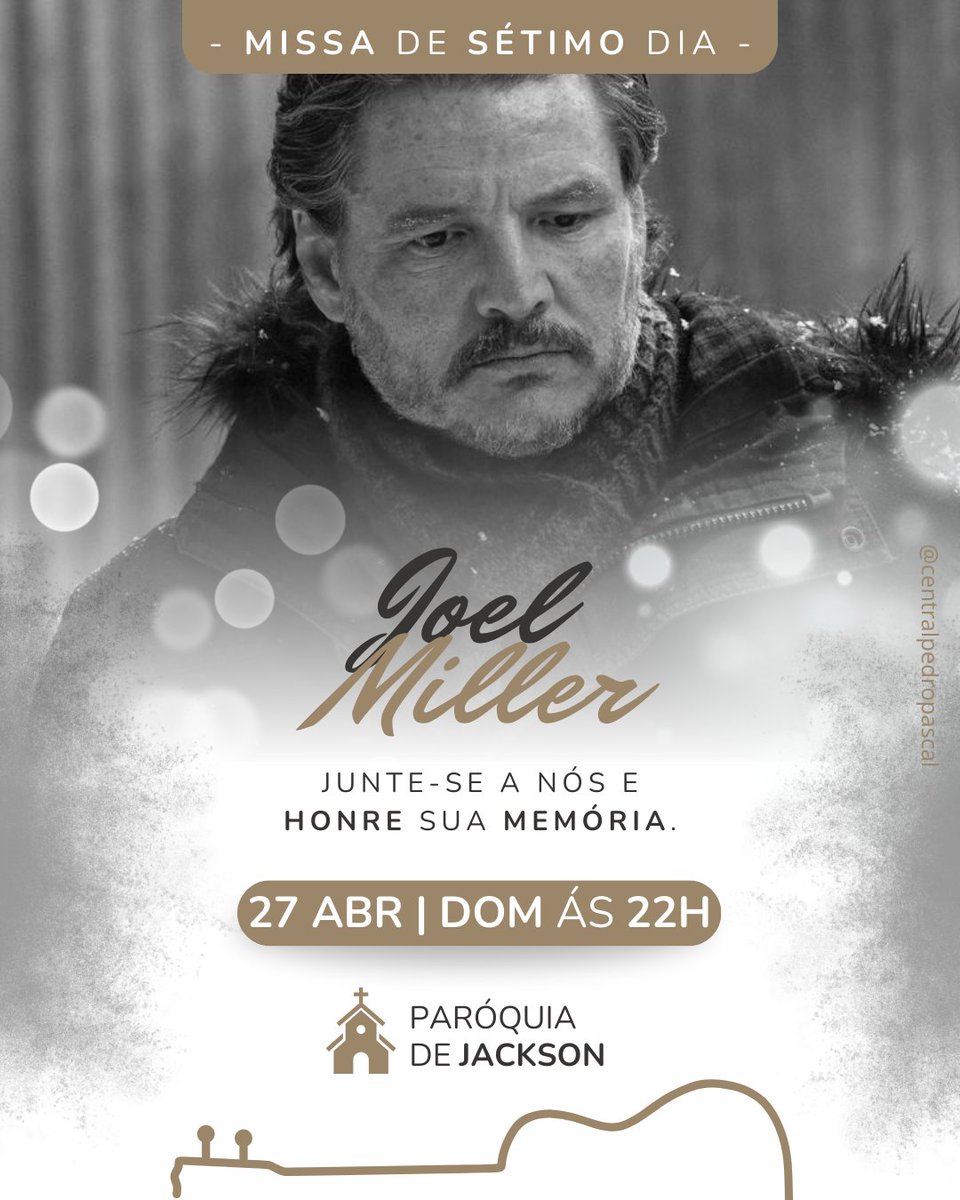 CentralPascal's tweet image. É com muita dor no coração que convidamos vocês para a missa de sétimo dia do nosso querido Joel Miller 💔

Joel, por uma temporada e dois episódios, foi um dos melhores personagens e um dos homens mais lindos...

Descanse em paz ❤️‍🩹