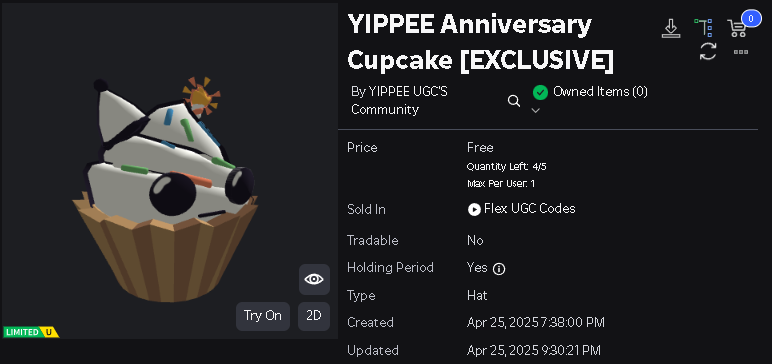 SPECIAL ANNIVERSARY GIVEAWAY! 🥳

X3 YIPPEE Anniversary Cupcakes!

REQUIREMENTS📢:
-Follow Me
-Like + RT
-Join to: roblox.com/groups/34469415
-Follow: roblox.com/users/11159567…
-Show Proofs

ENDS TOMORROW PROBABLY AT 10PM EST! ⏱
GOOD LUCK TO YALL 🍀

#ROBLOX #RobloxFreeUGC #robloxgw