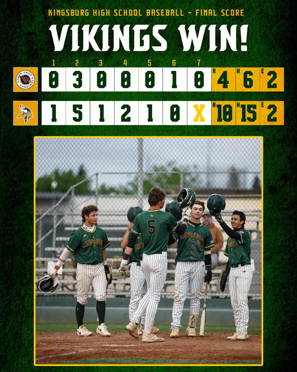 Kingsburg Vikings Baseball (@khsbaseball_1) on Twitter photo Bats got hot in a bounce back win led by Jensen Hirschkorn’s solo homer and grand slam.
WP: <a href="/JtSanchez2028/">Jt Sanchez</a> 6IP | 5H | 2ER | 2K’s
Elijah Duarte 2-3 | R
<a href="/Jensenhirsch1/">Jensen Hirschkorn</a> 3-4 | 5 RBI | Grand Slam & HR
<a href="/EkizianGavin/">Gavin Ekizian</a> 3-3 | R
<a href="/JtSanchez2028/">Jt Sanchez</a> 1-2 | RBI
Blake Pallares 2-3 | R | 2 RBI Bats got hot in a bounce back win led by Jensen Hirschkorn’s solo homer and grand slam.
WP: <a href="/JtSanchez2028/">Jt Sanchez</a> 6IP | 5H | 2ER | 2K’s
Elijah Duarte 2-3 | R
<a href="/Jensenhirsch1/">Jensen Hirschkorn</a> 3-4 | 5 RBI | Grand Slam & HR
<a href="/EkizianGavin/">Gavin Ekizian</a> 3-3 | R
<a href="/JtSanchez2028/">Jt Sanchez</a> 1-2 | RBI
Blake Pallares 2-3 | R | 2 RBI