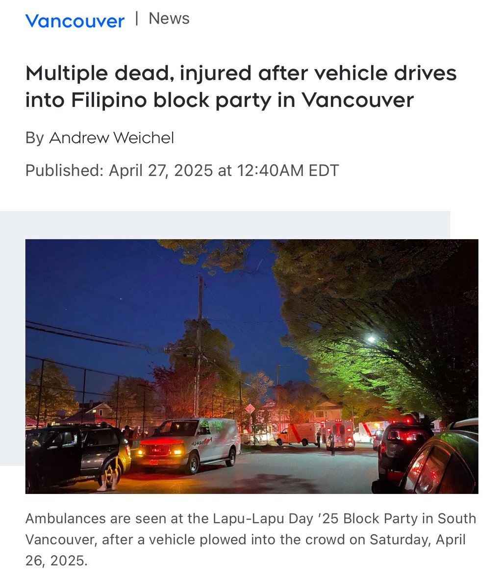 YukonStrong's tweet photo. Some asshole plowed his vehicle Into a Filipino community gathering

The liberals and supreme court of Canada literally consider life in prison for attacks like this a

“Charter violation” https://t.co/CyHfNXsI7b