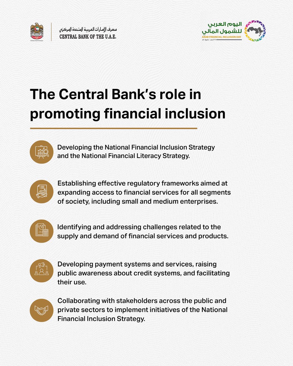 centralbankuae's tweet photo. On #ArabFinancialInclusionDay, the #CentralBankUAE and the Arab Monetary Fund affirm their commitment to providing an inclusive financial environment that ensures all members of society have access to safe and reliable financial services, contributing to enhanced financial stability and sustainable growth.