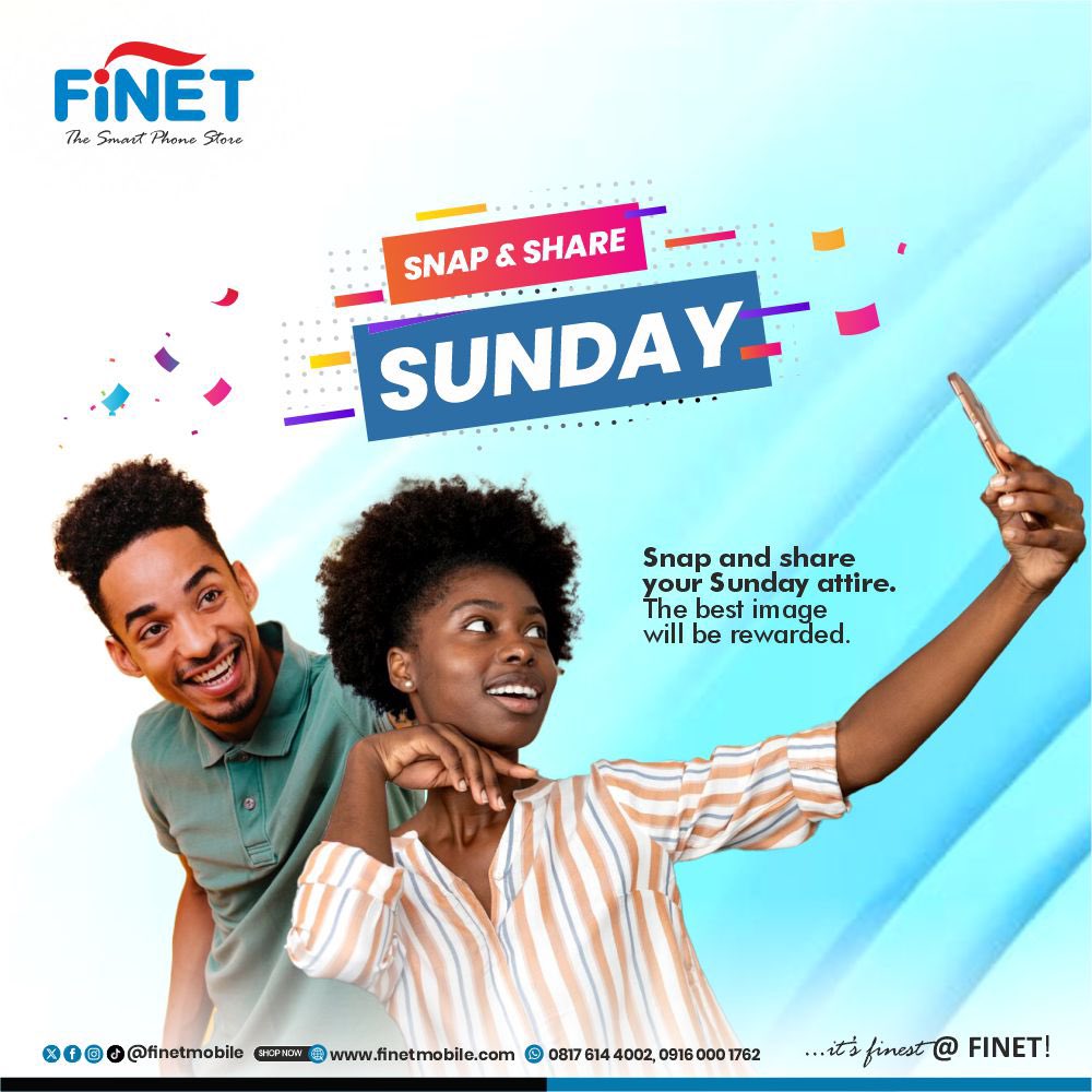 FinetMobile's tweet photo. Snap & Share Sunday!
Show off your stunning Sunday attire and stand a chance to win!
The best image will be rewarded โ donโt miss out!
Entry closes by 5:00 PM today!
Snap it. Share it. Shine with FINET!
#SnapAndShare #SundayVibes #FinetMobile #FinetSnapAndShare #SundayStyle https://t.co/Q7fq8PcAjq