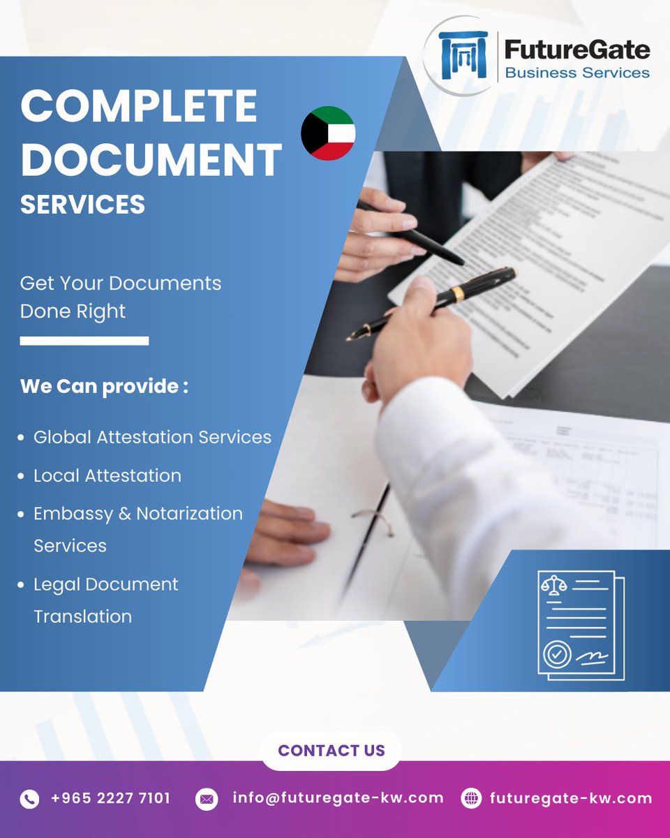 FutureGateGroup's tweet image. Get Your Document Done Right!

#FutureGate #Kuwait #Kuwaitcity #Kuwaitlife #Kuwaitbusiness