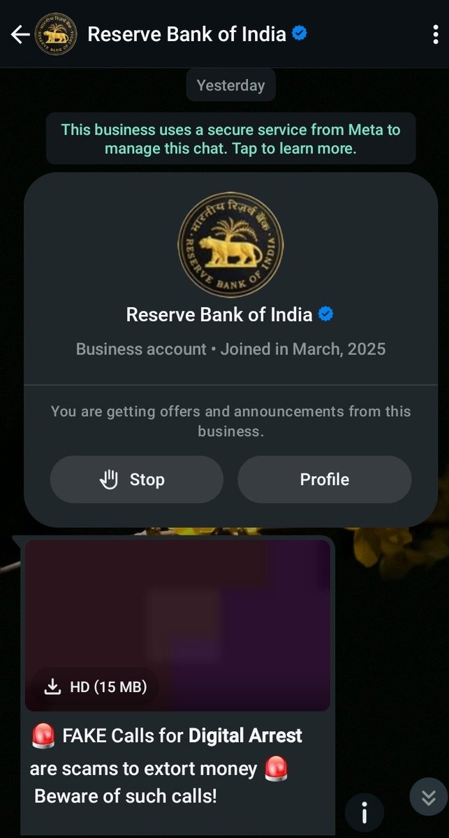 Beware of FAKE WhatsApp messages claiming to be from RBI!
RBI never contacts individuals via WhatsApp for any info, lottery wins, or account updates.
Stay alert. Don’t share personal details. Report and block.
#CyberSafety #FraudAlert #RBI